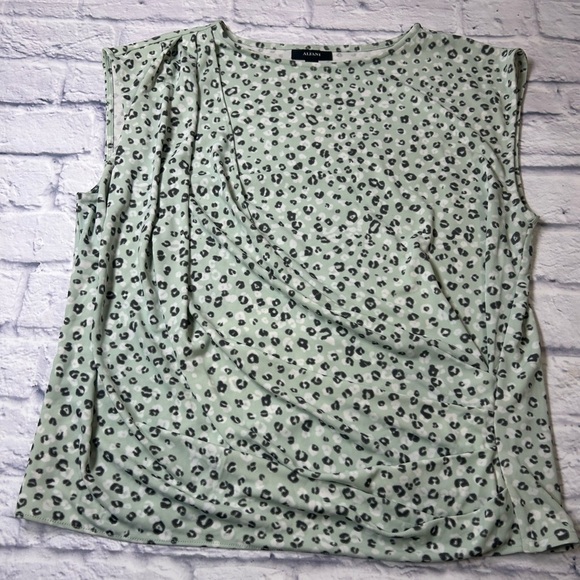 Alfani Mint Green/Gray Leopard Print Sleeveless Blouse w/ Ruching. Career Wear. - Picture 1 of 8